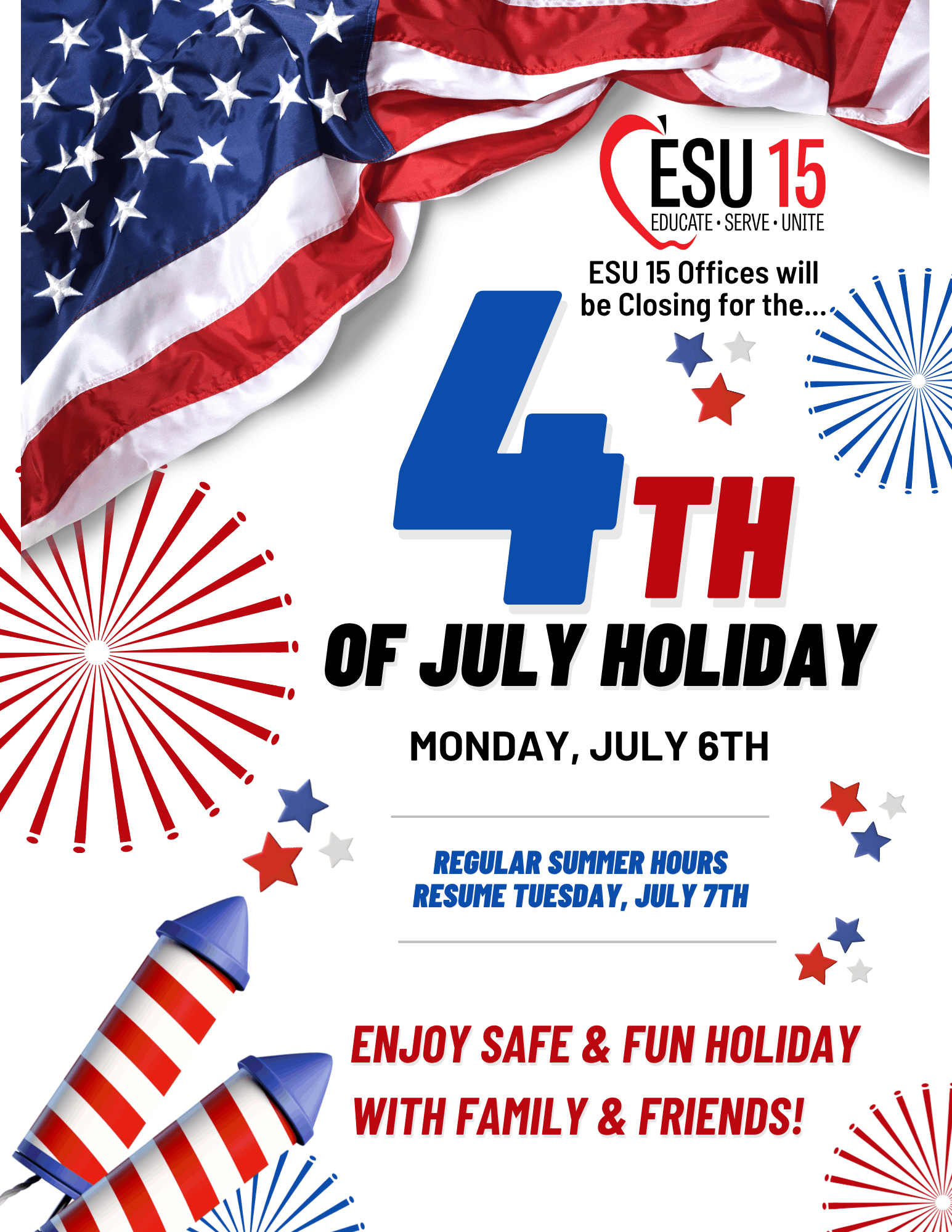 esu 15 offices closed for 4th